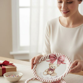 Red Bow Teddy Bear Baby Shower Plates Pappteller