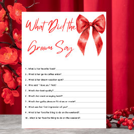 Red Bow Was hat der Groom gesagt Brautparty Game Begleitkarte