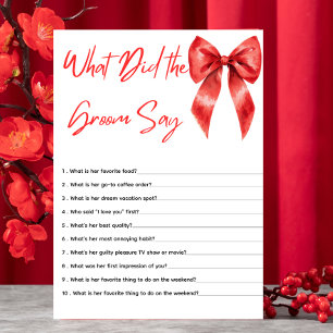 Red Bow Was hat der Groom gesagt Brautparty Game Begleitkarte