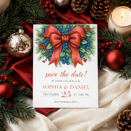 Red Bow Watercolor Christmas Brunch Save The Date