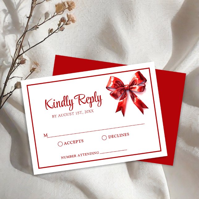 Red Bow Wedding RSVP Karte (Von Creator hochgeladen)