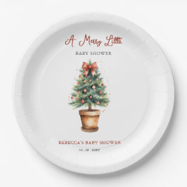 Red Bow Weihnachtsbaum Merry Little Baby Shower Pappteller