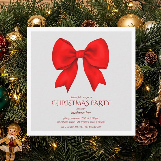 Red Bow Weihnachtsfeier Einladung (Corporate Red Bow Christmas Holiday Party Invitation)