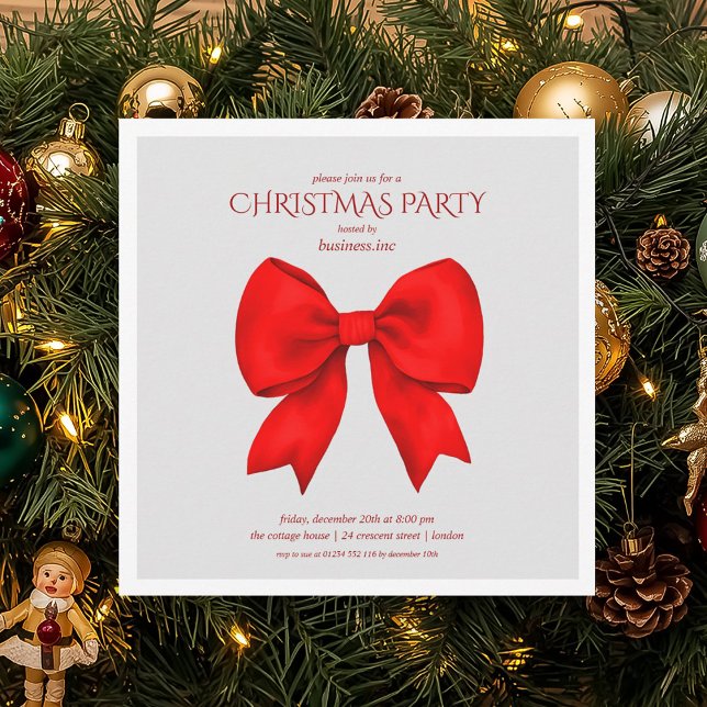Red Bow Weihnachtsfeier Einladung (Corporate Red Bow Christmas Holiday Party Invitation)