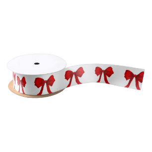 Red Bow White Ribbon Satinband