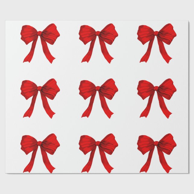 Red Bow White Wrapping Paper Geschenkpapier (Flach)