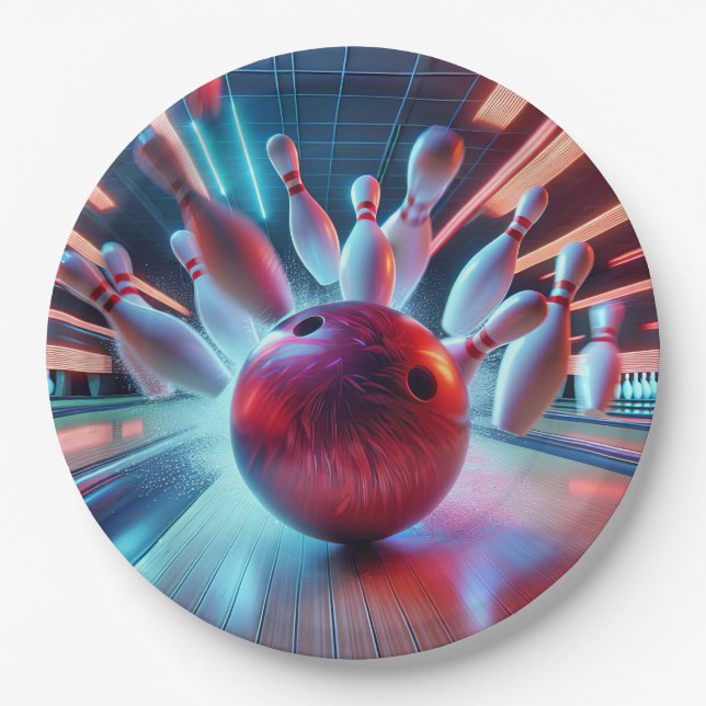 Red Bowling Ball Strike Pappteller (Vorderseite)