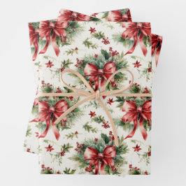 Red Bows and Holly Leaves Geschenkpapier Set
