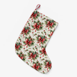 Red Bows and Holly Leaves Kleiner Weihnachtsstrumpf