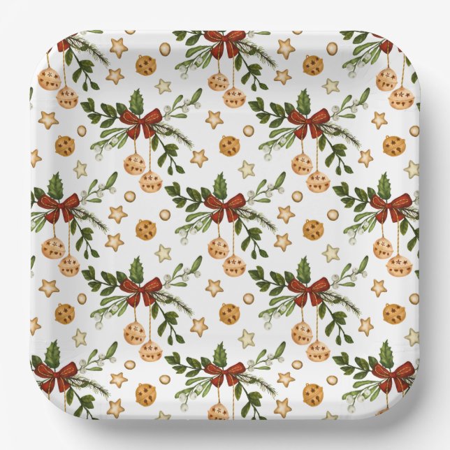 Red Bows and Jingle Bells Pappteller (Vorderseite)