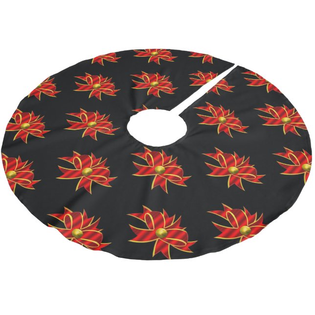 Red Bows Black Christmas Polyester Weihnachtsbaumdecke (Schrägansicht)