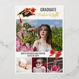 Red Bows Fotos Gold Foil Konturen Abschluss Folieneinladung