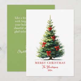 Red Bows Ribbons Merry Christmas Tree Card Feiertagskarte