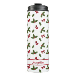 Red Bows und Weihnachts Holly Pflanze Muster & Nam Thermosbecher