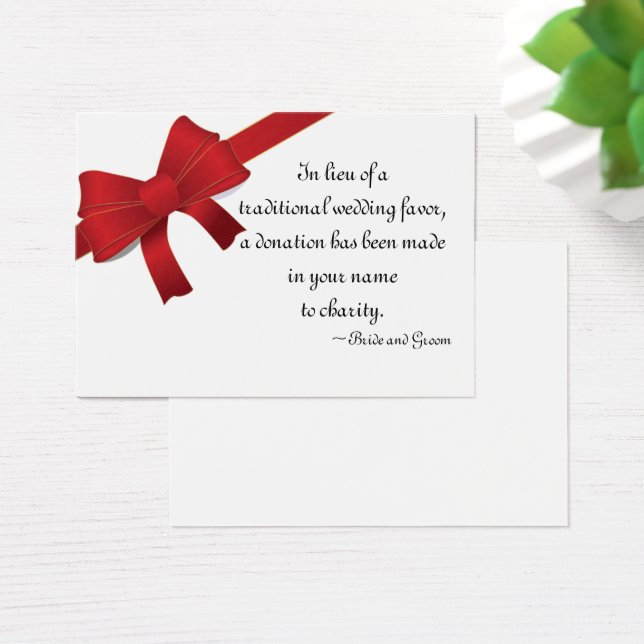 Red Bows Winter Wedding Charity Favor Card (Bureau)