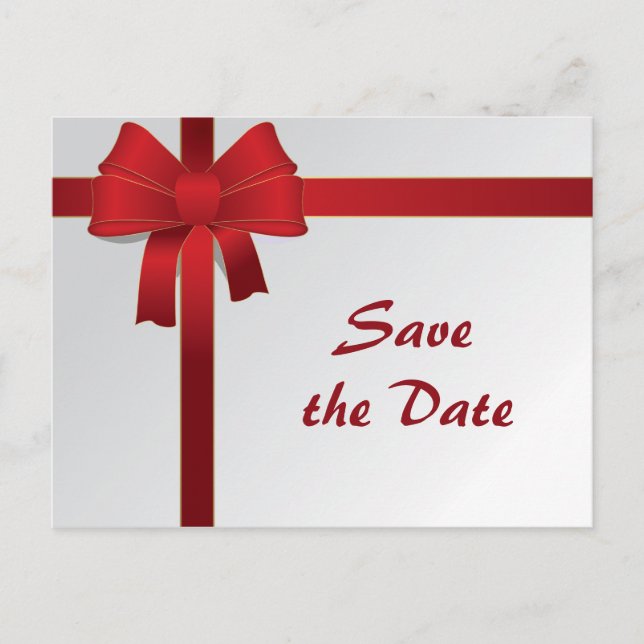 Red Bows Winter Wedding Save the Date Ankündigungspostkarte (Vorderseite)
