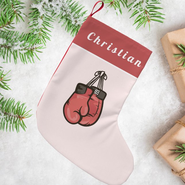 Red Boxing Gloves Boxer Athletic Coach Kinder Name Kleiner Weihnachtsstrumpf (Von Creator hochgeladen)