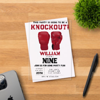 Red Boxing Gloves Kindergeburtstag Party Knock-out Acryleinladungen