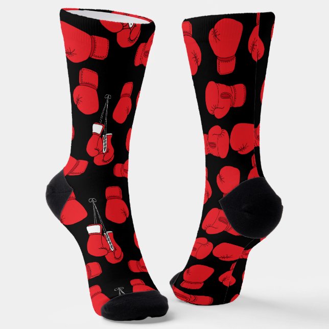 Red Boxing Gloves Muster Schwarz Socken (Gewinkelt)