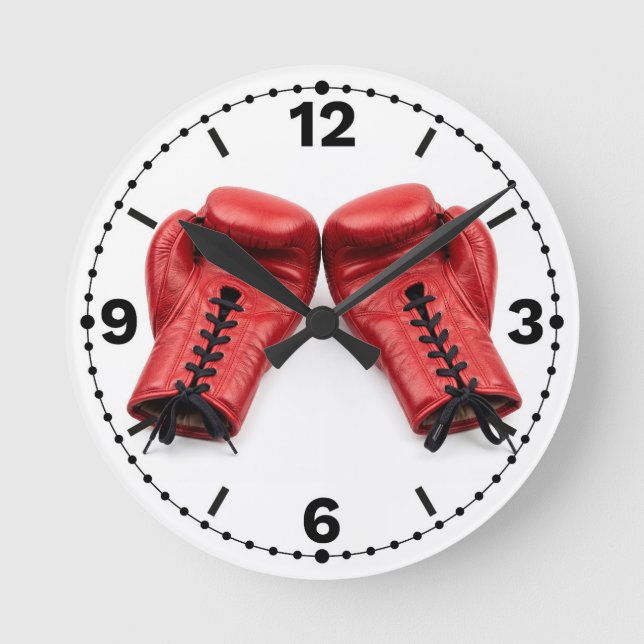 Red Boxing Gloves Wall Clock, Boxing Clock Face Runde Wanduhr (Vorderseite)