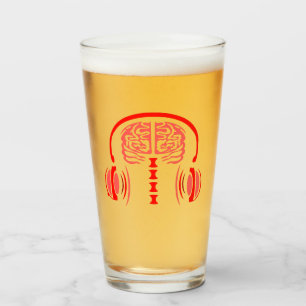 Red Brain Listing to Loud Music Glas