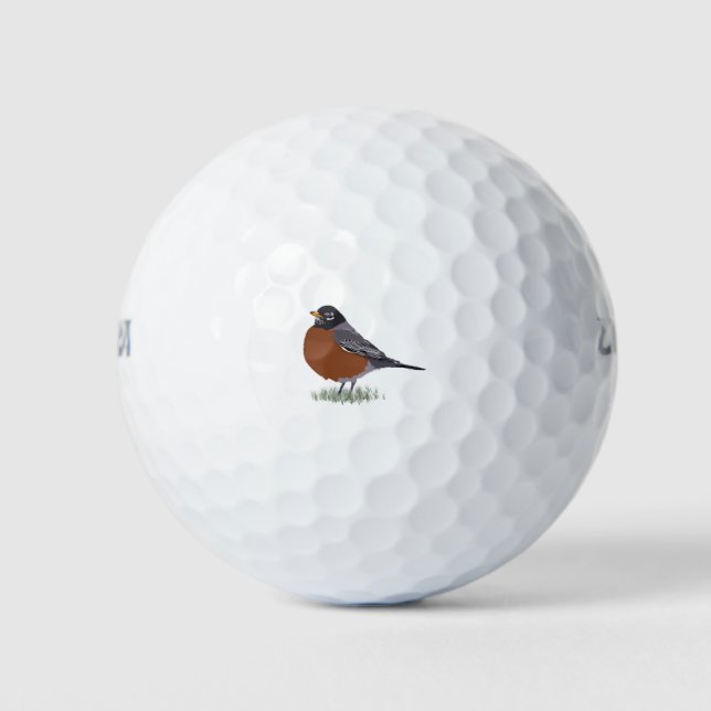 Red Breasted American Robin Digitally Gezeichnet B Golfball (Vorderseite)