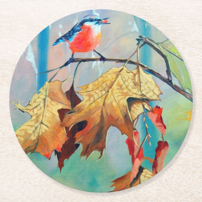 Red Breasted Coaster Runder Pappuntersetzer (Vorderseite)