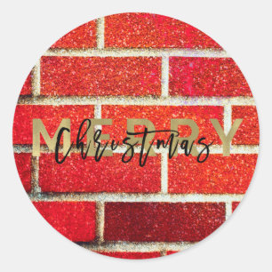 Red Brick & Glitzer Holiday Frohe Weihnachten Part Runder Aufkleber