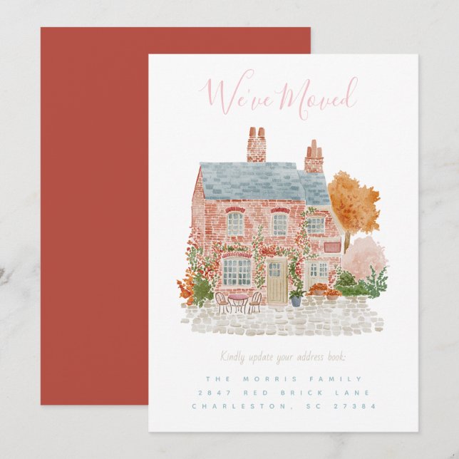 Red Brick Home Moving Announcement  Einladung (Vorne/Hinten)