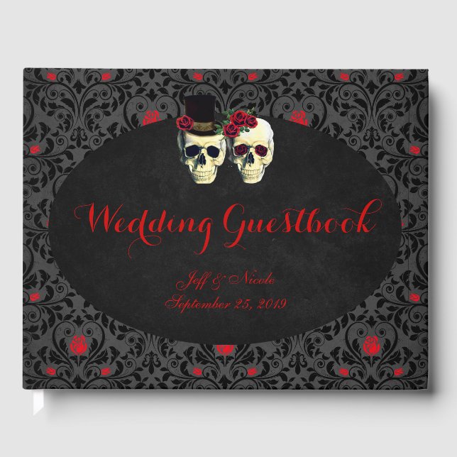 Red Bride Groom Skuls Mariage Livre d'invité (Recto)