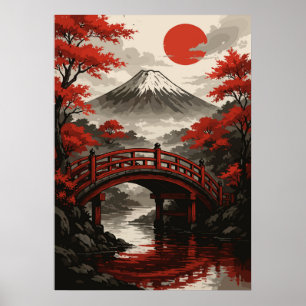 Red Bridge und Mount Fuji Japanische Landschaft Poster