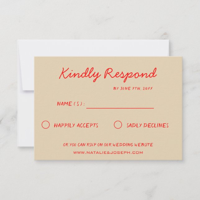 Red Bright farbenfroher Retro Fun Funky Wedding RSVP Karte (Vorderseite)
