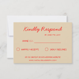 Red Bright farbenfroher Retro Fun Funky Wedding RSVP Karte