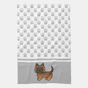 Red Brindle Cairn Terrier Dog & Grau Paws Muster Geschirrtuch