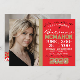 Red & Bronze Gold Abschluss 2 Foto Einladung