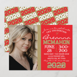 Red & Bronze Modern Abschluss Foto Einladung