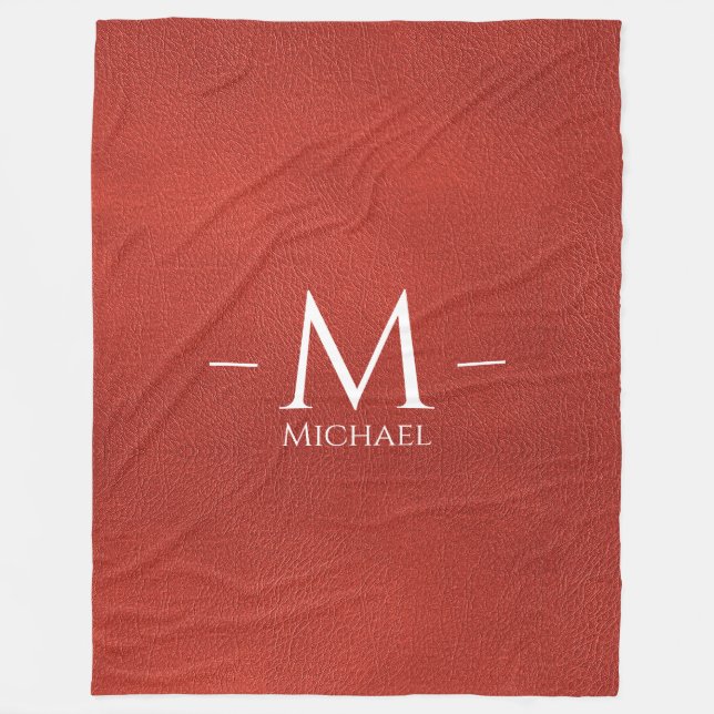 Red Brother Leather Look Monogram Name Large Custo Fleecedecke (Vorderseite)