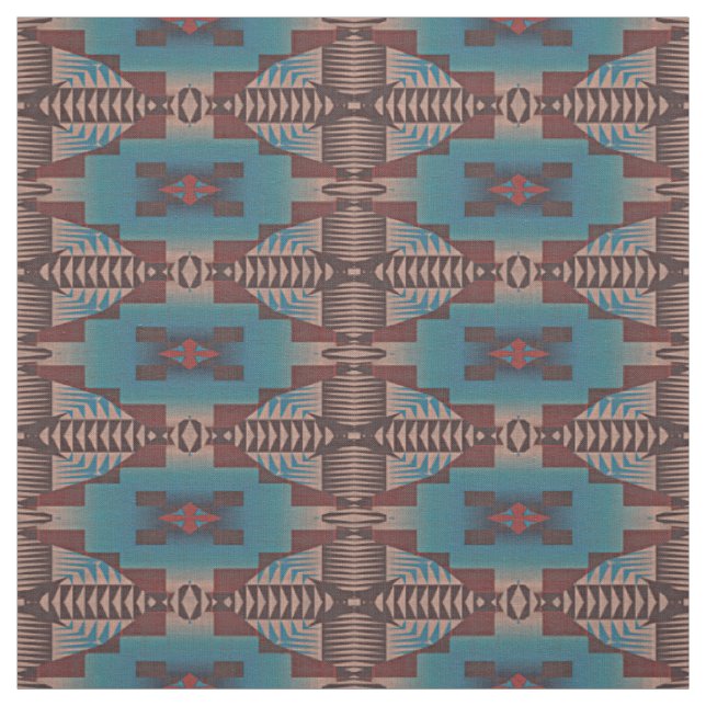 Red Brown Aquamarin Blue Green Eclectic Ethnic Loo Stoff (Muster)