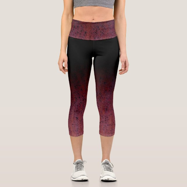 Red Brown Black Ombre Rust Metal Patina Capri Leggings (Vorderseite)