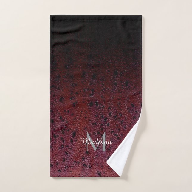 Red Brown Black Ombre Rust Metal Patina Monogram Badhandtuch Set (Handtuch)