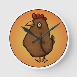 Red Brown Chicken Standing Tall Runde Wanduhr