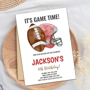 Red Brown Football Birthday Invitations Einladung