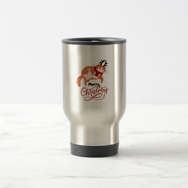 Red Brown Illustrative Personal Holiday Cat Reisebecher (Mittel)