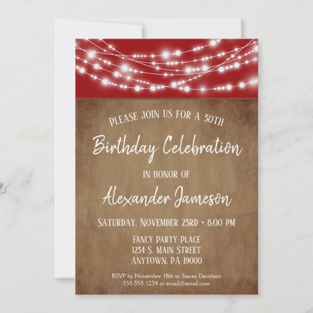 Red Brown Lumières Anniversaire Fête Invitation Ad (Devant)