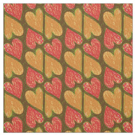 Red Brown Scribble Hearts Pattern Earthy Niedlich  Stoff