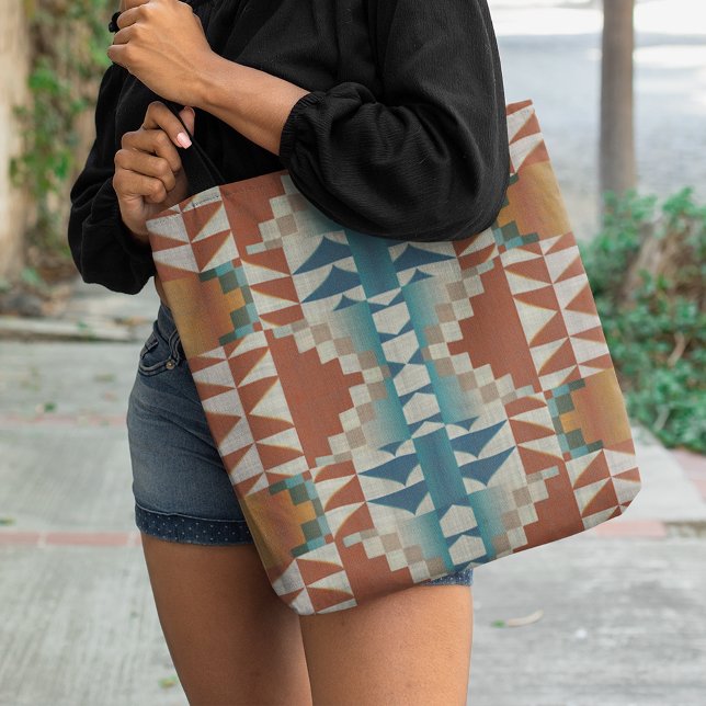 Red Brown Terracotta Aquamarines blaues Tribal Art Tasche (Von Creator hochgeladen)