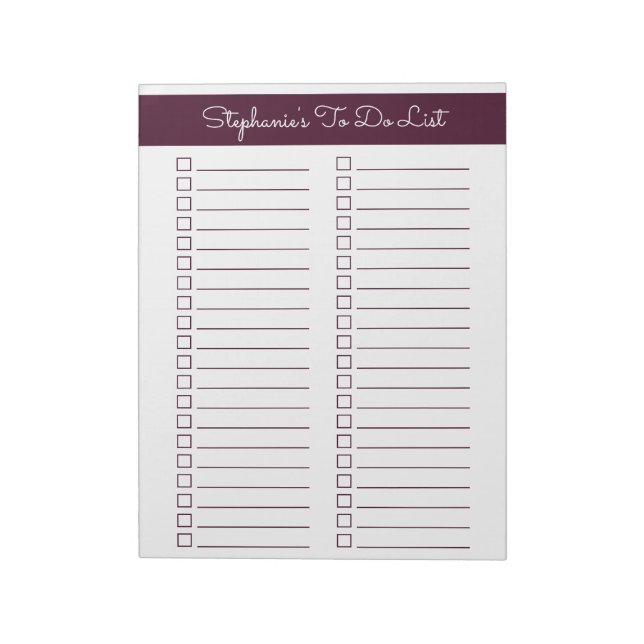 Red Brown Vertical 8.5x11 Two Column Checklist Notizblock (Rotiert)