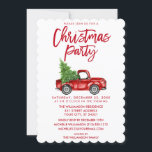 Red Brush Script Vintag Truck Christmas Party S Einladung<br><div class="desc">Brush Script Wasserfarbe Vintag Red Truck mit Weihnachtsbaum - Weihnachtsbaum - Party Einladung - Rote Schrift,  Scalloped Edges</div>