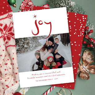 Red Brushed Joy Calligraphy Star Weihnachts-Foto Feiertagskarte