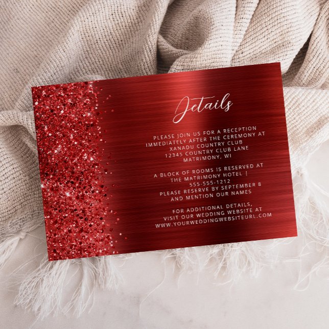 Red Brushed Metal Wedding Details  Begleitkarte (Von Creator hochgeladen)